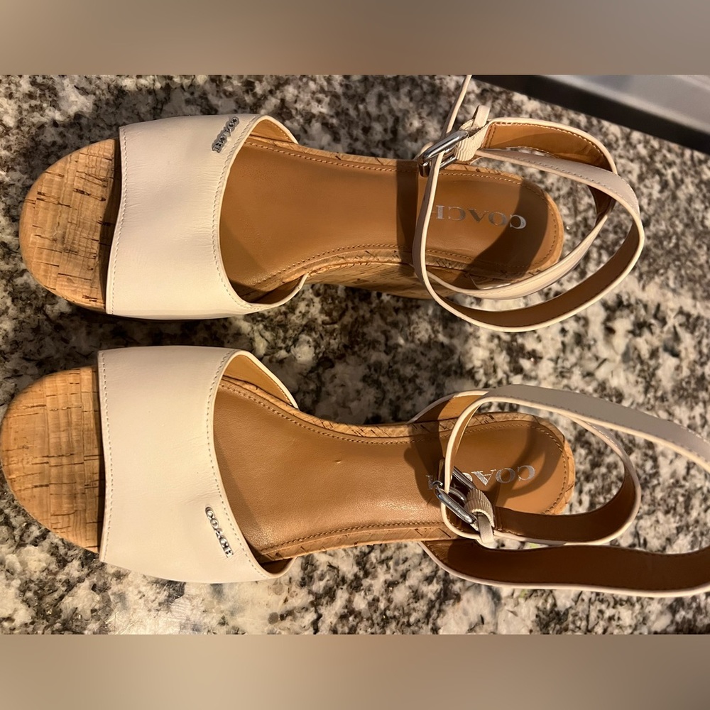 Coach white Becka wedge sandals size 8.5